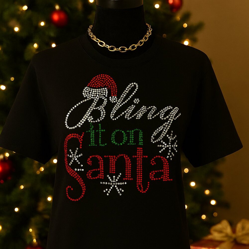 Bling it on Santa Christmas Rhinestone T-Shirt